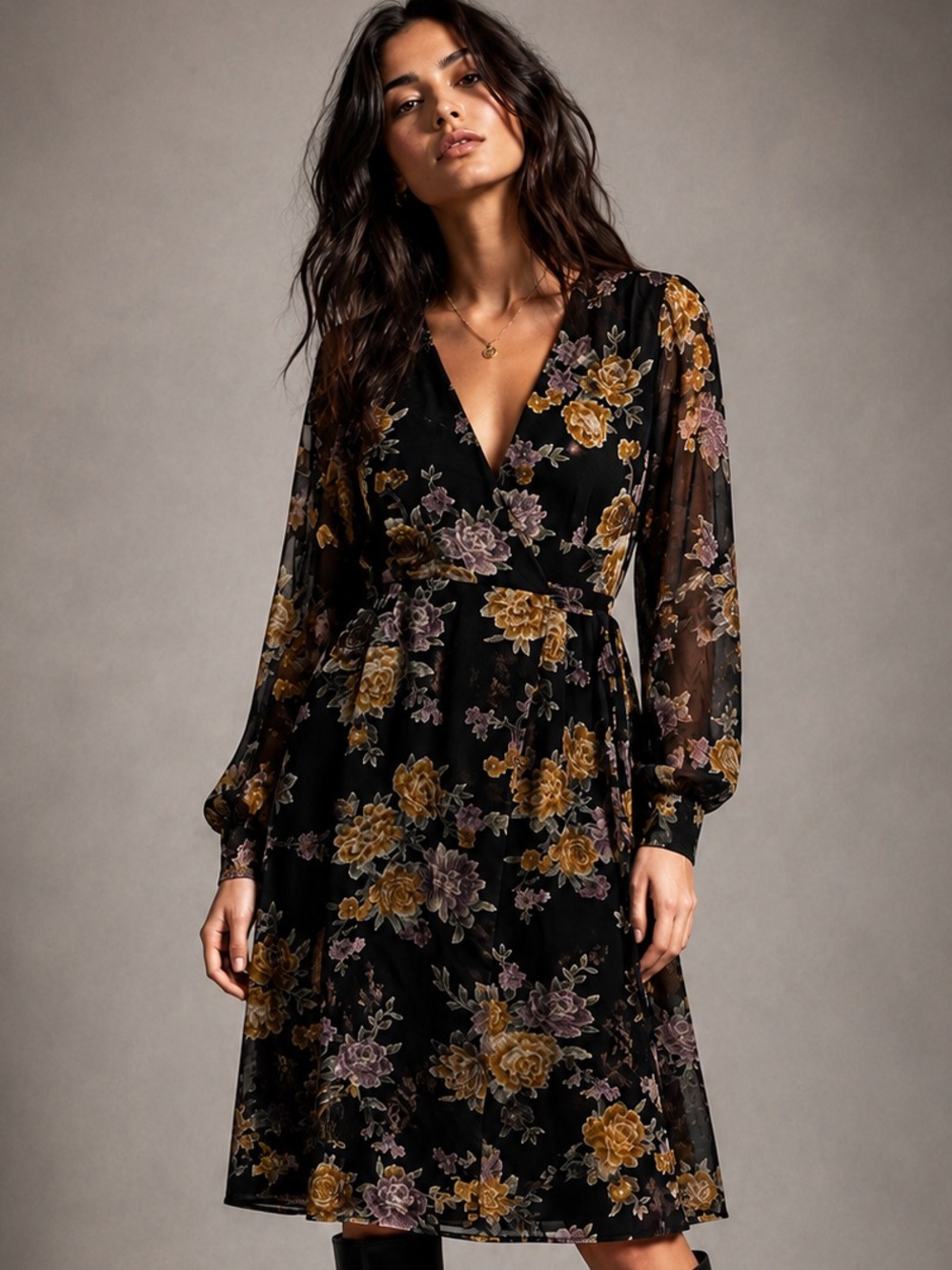 ASTR The Label Sonya Velvet Burnout Floral
Wrap Midi Dress
